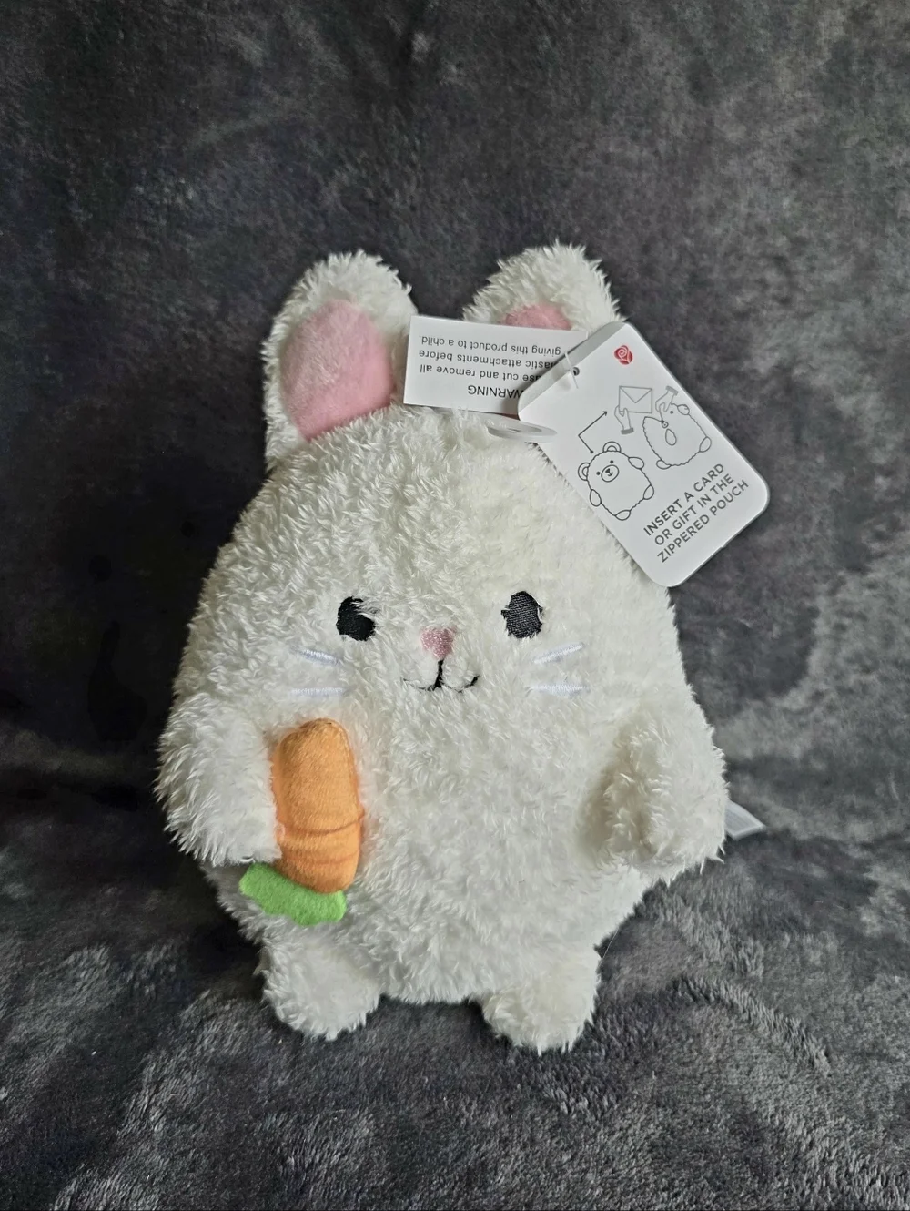 New American Greetings Easter Plush Bunny holding carrot with Zipper Pouch